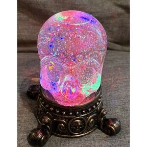Clear Globe Skull LED Lighted Color Changing Globe Glitter Shaking 6.25”